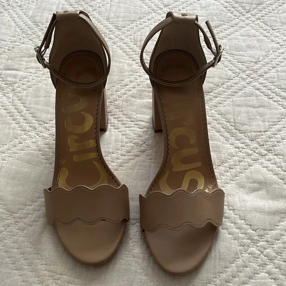 Sam Edelman Circus Nude Beige Olga Faux-Leather Heels Ankle Strap Sandals US7 - Picture 6 of 16